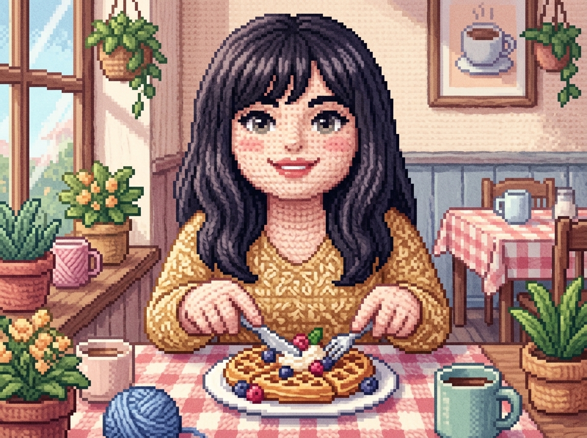 yarn-pixel sketch of the sighting