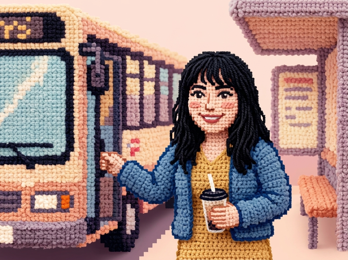 yarn-pixel sketch of the sighting